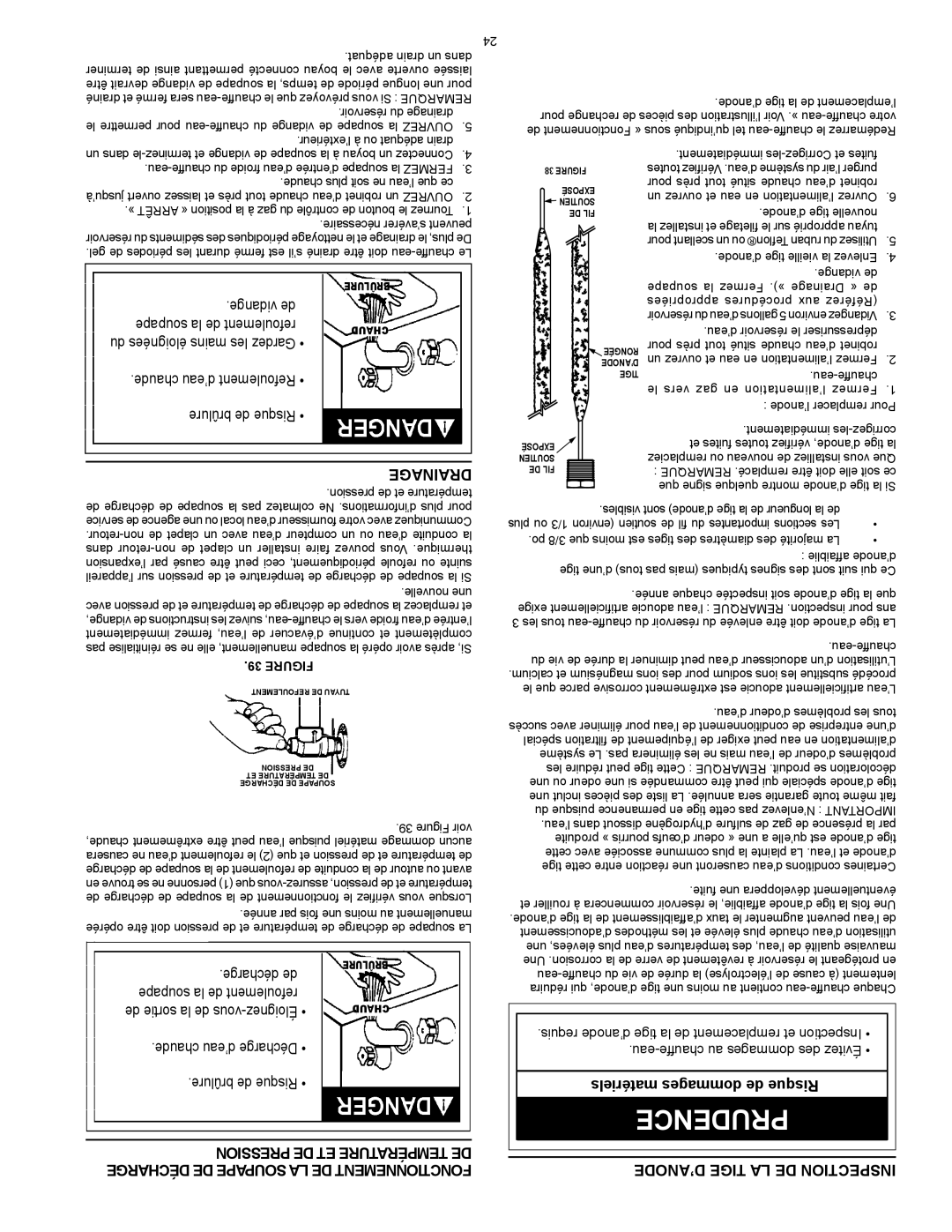 A.O. Smith FMD 50, FMD 40, FMD 30, 315795-000 MH instruction manual ’ANODE Tige LA DE Inspection 