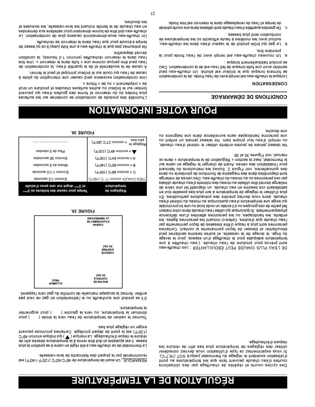 A.O. Smith FMD 40, FMD 50 Information Votre Pour, Température LA DE Régulation, Démarrage DE Conditions, Condensation 