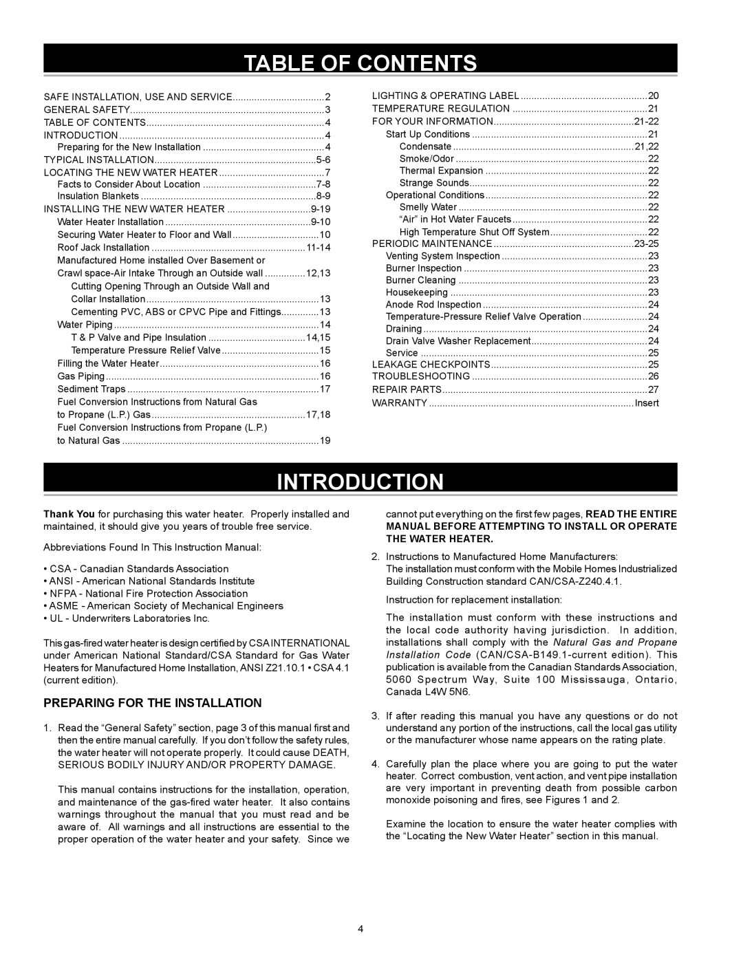 A.O. Smith FMD 40, FMD 50, FMD 30, 315795-000 MH instruction manual Table of Contents, Introduction 