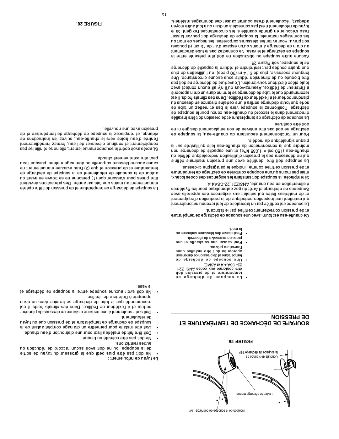 A.O. Smith FMD 30, FMD 40, FMD 50, 315795-000 MH instruction manual Pression DE ET Température DE Décharge DE Soupape 