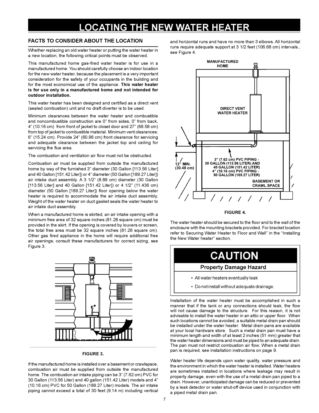 A.O. Smith 315795-000 MH, FMD 40, FMD 50, FMD 30 Locating the NEW Water Heater, Facts to Consider about the Location 