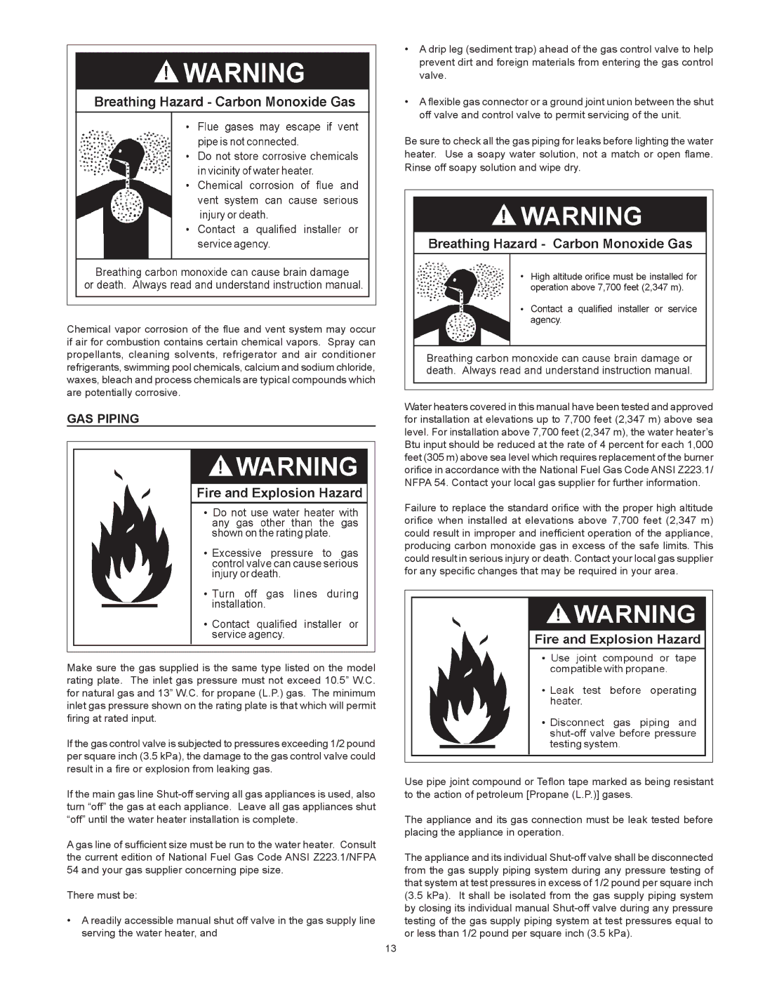 A.O. Smith FMV-30, FMV-40, FMV-50, 185874-001 instruction manual Gas Piping 