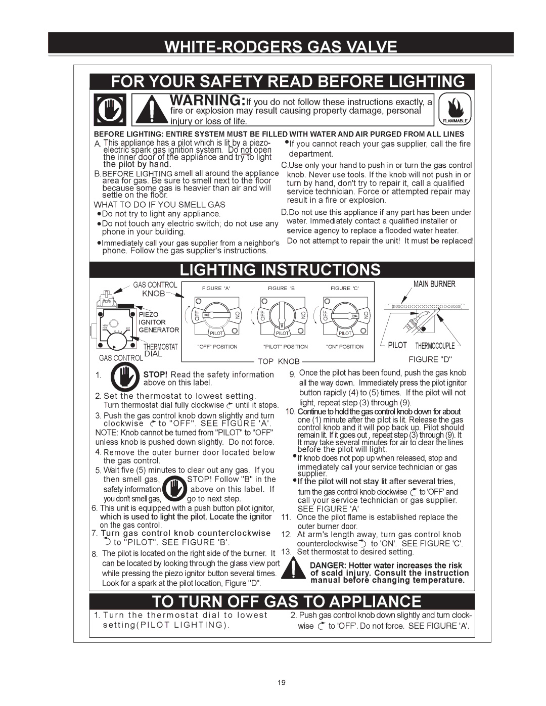 A.O. Smith 185874-001, FMV-40, FMV-30, FMV-50 instruction manual WHITE-RODGERS GAS Valve 