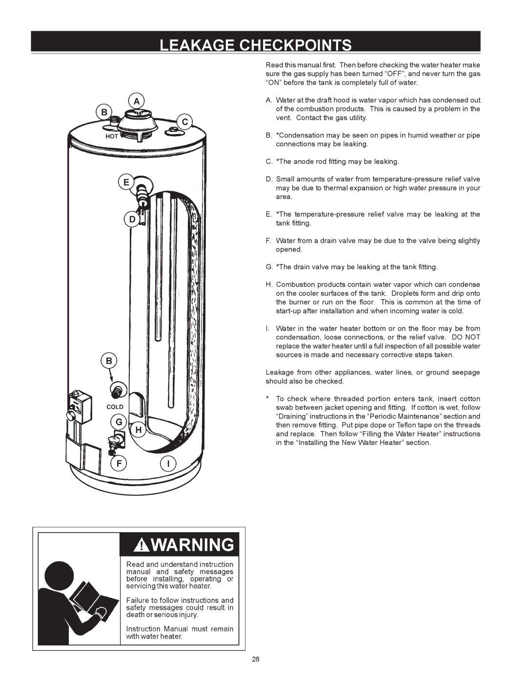 A.O. Smith FMV-40, FMV-30, FMV-50, 185874-001 instruction manual Leakage Checkpoints 