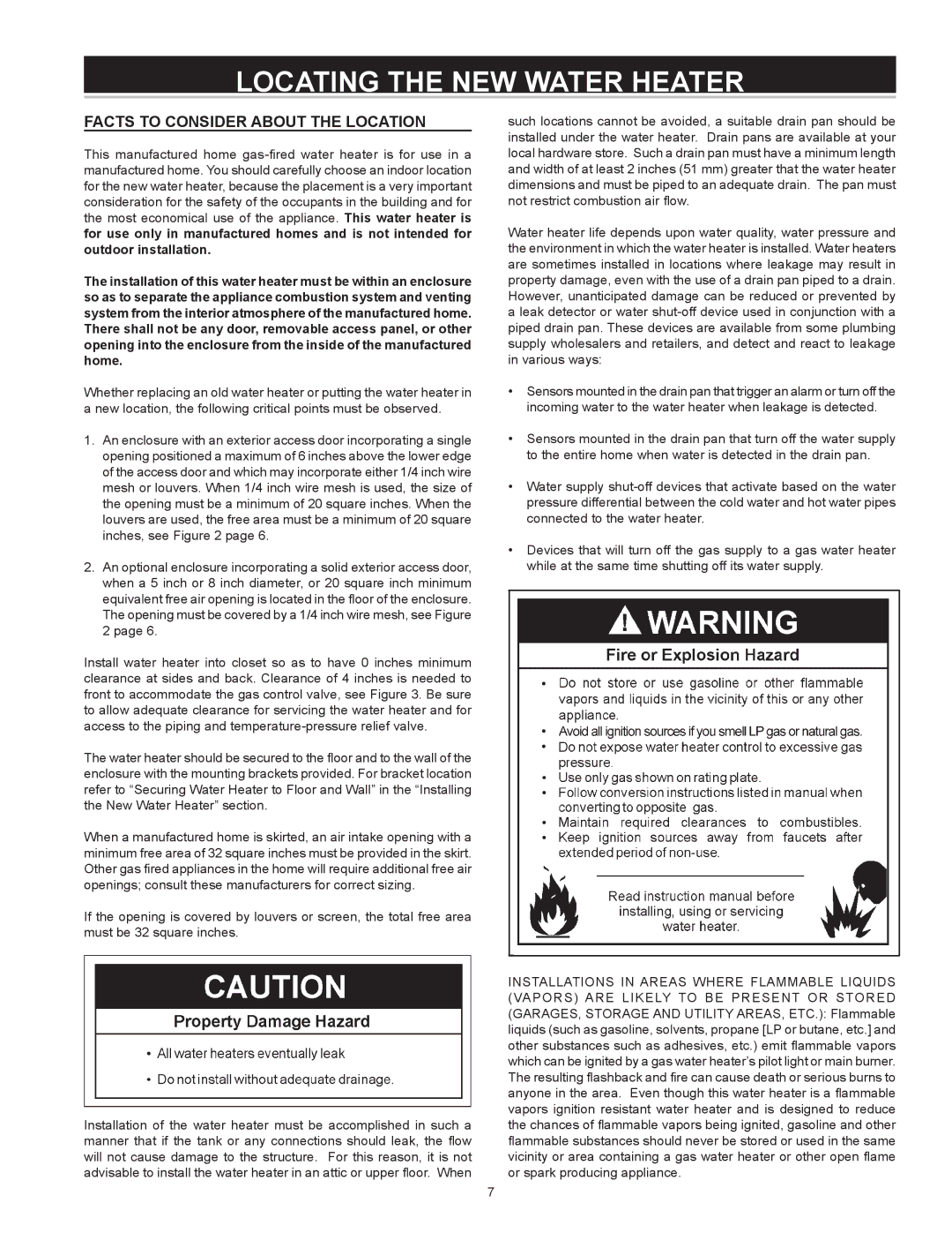 A.O. Smith 185874-001, FMV-40, FMV-30, FMV-50 Locating the NEW Water Heater, Facts to Consider About the Location 