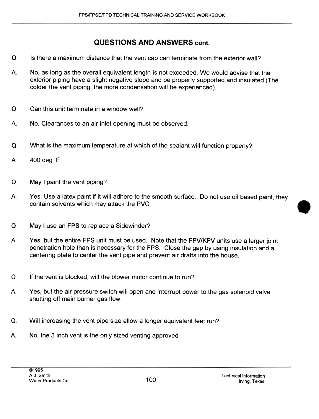 A.O. Smith fps50, FPSE50, FPS40, FPS 75 manual Questions and Answers cant, 400 deg. F 