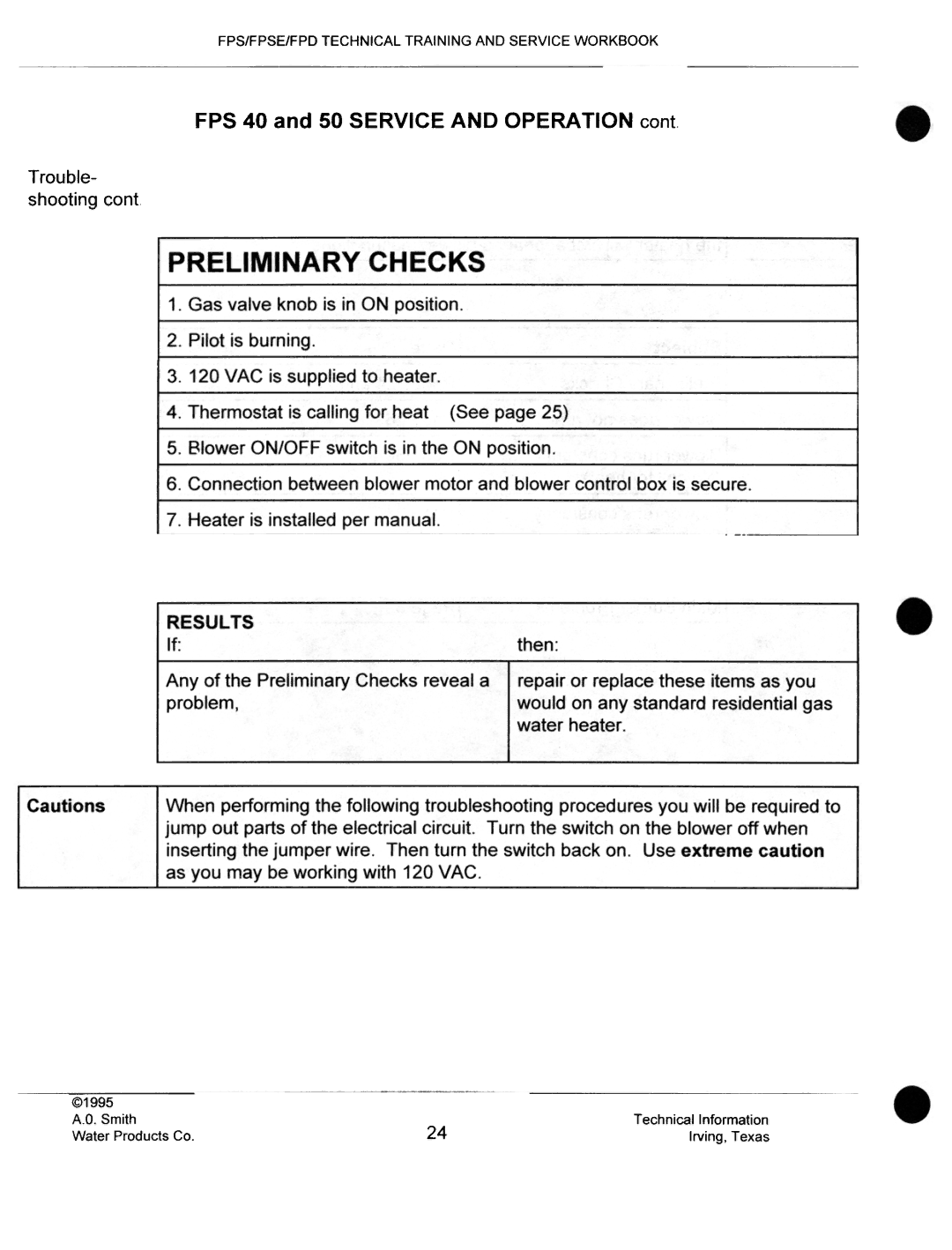 A.O. Smith fps50, FPSE50, FPS40, FPS 75 manual Preliminary Checks 