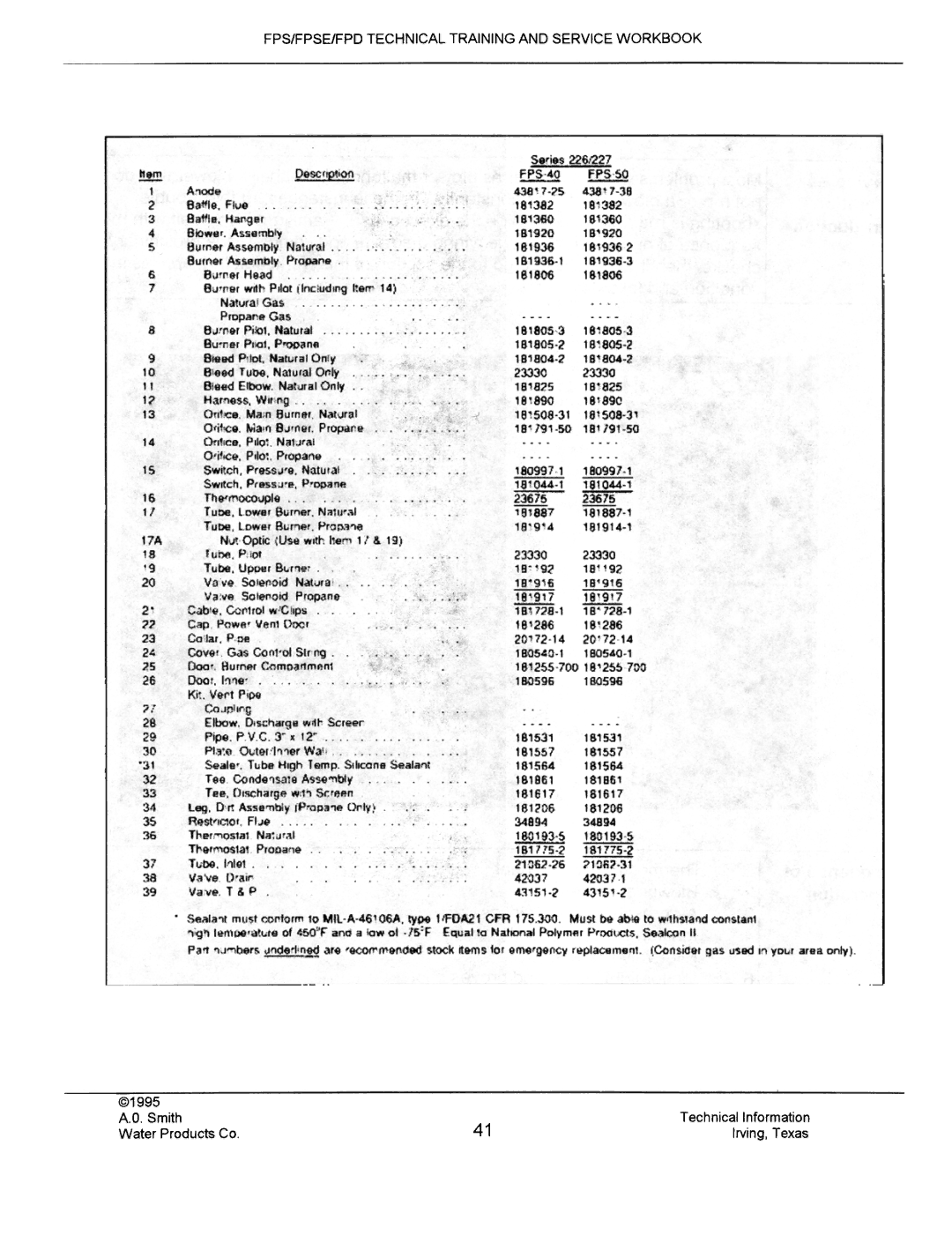 A.O. Smith FPS40, FPSE50, fps50, FPS 75 manual 1i9I7 T81917 