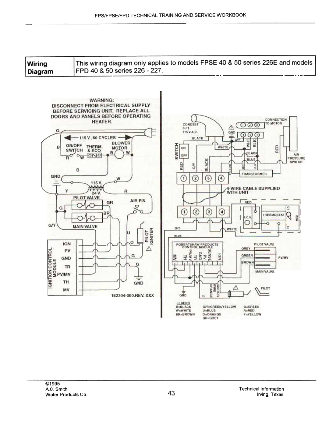 A.O. Smith FPSE50, fps50, FPS40, FPS 75 manual FPS/FPSE/FPD Technical Training and Service Workbook 