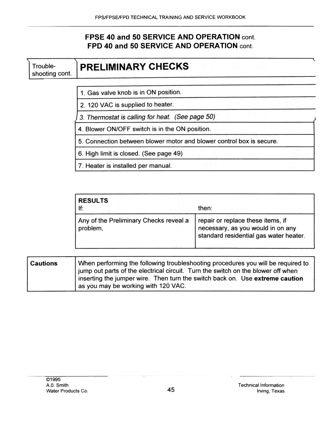 A.O. Smith FPS40, FPSE50, fps50, FPS 75 manual @1995 Smith Technical Information Water Products Co 