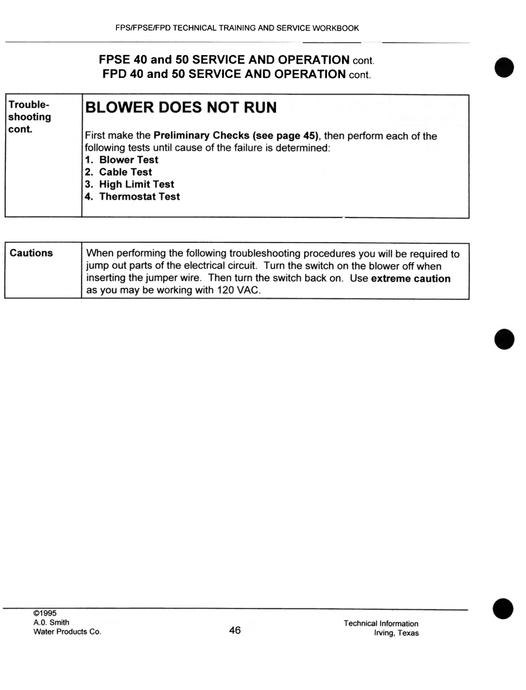 A.O. Smith FPS 75, FPSE50, fps50, FPS40 manual FPS/FPSE/FPD Technical Training and Service Workbook 