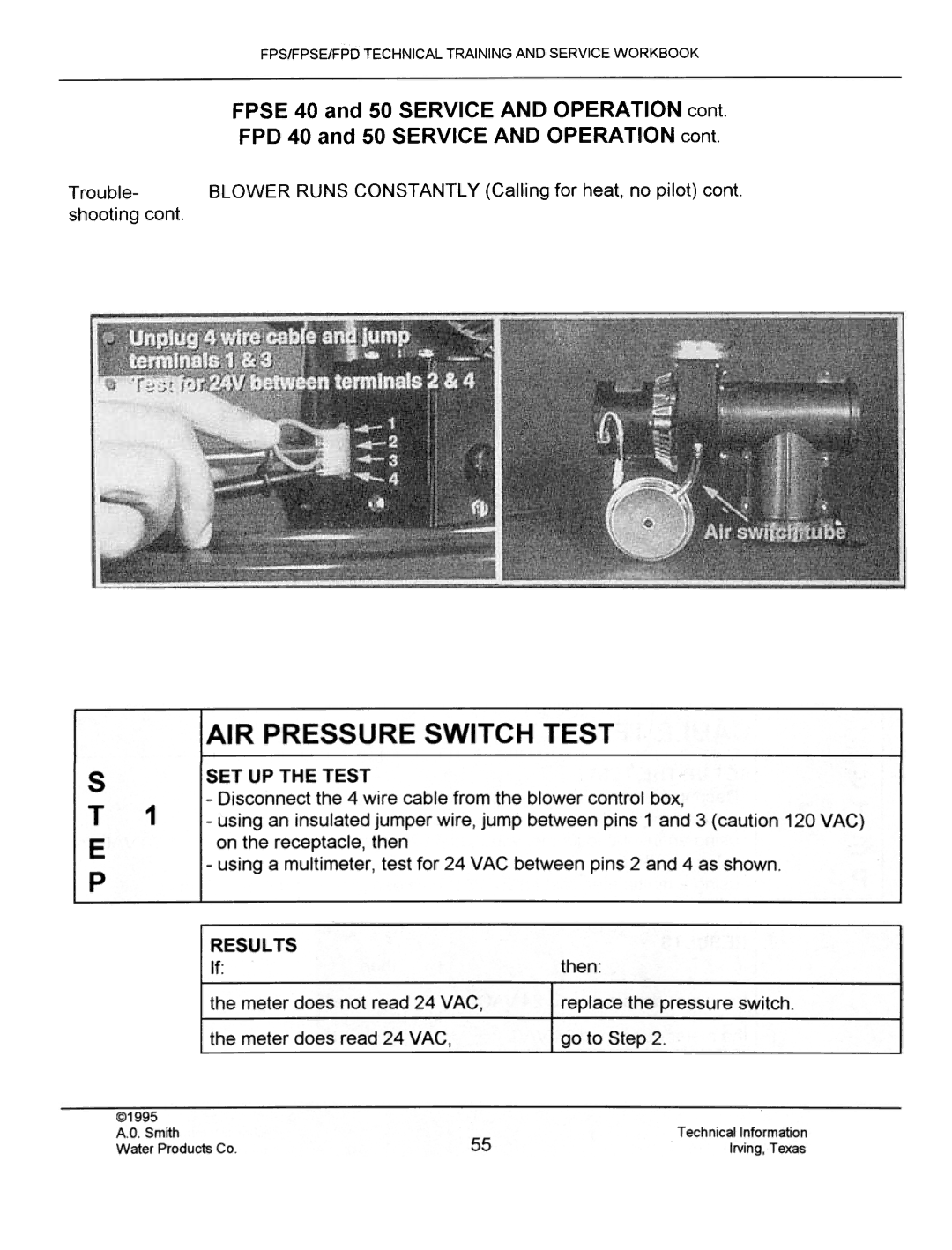 A.O. Smith FPSE50, fps50, FPS40, FPS 75 Fpse 40 and 50 Service and Operation cant, FPD 40 and 50 Service and Operation cant 