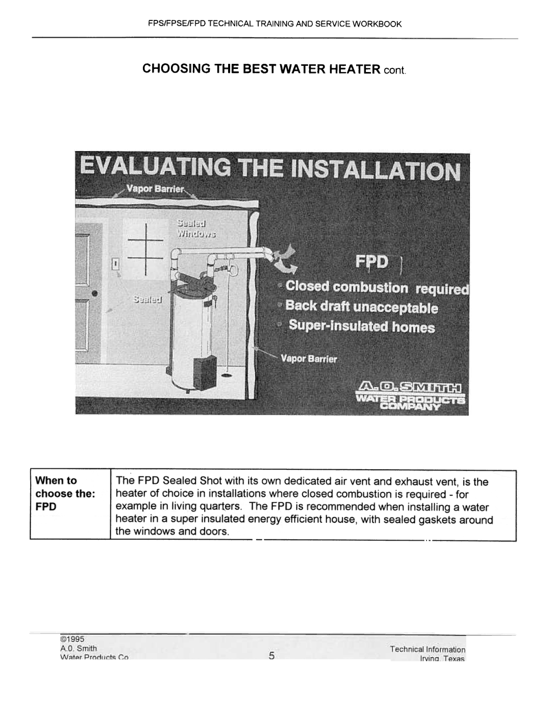 A.O. Smith FPS40, FPSE50, fps50, FPS 75 manual FPS/FPSE/FPD Technical Training and Service Workbook 