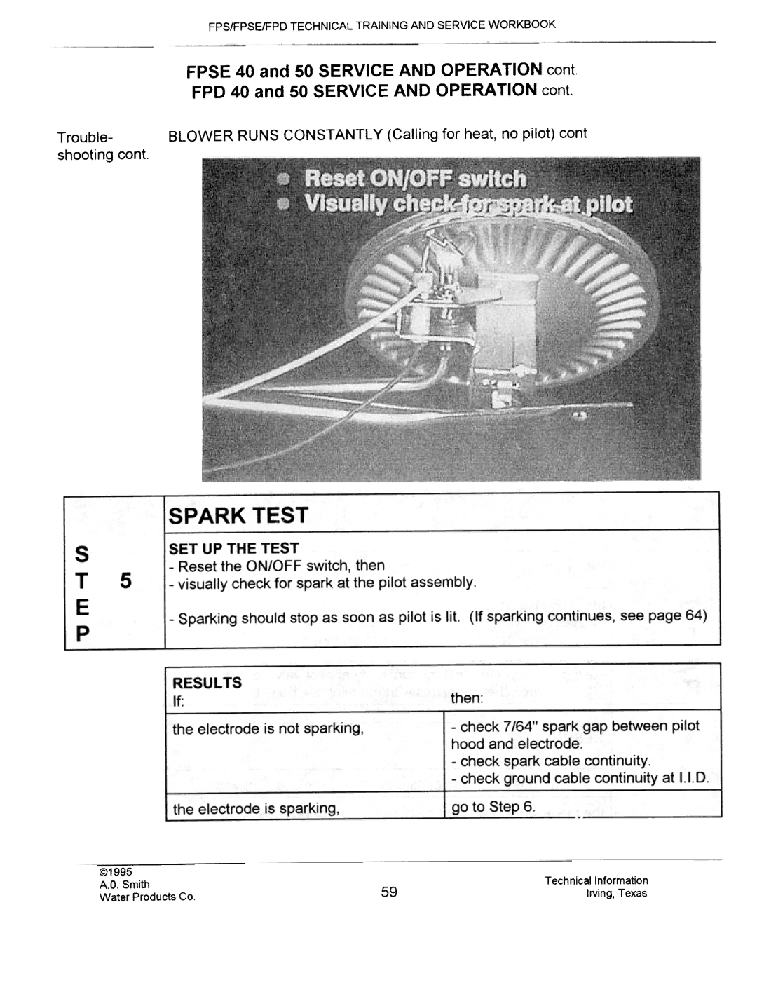 A.O. Smith FPSE50, fps50, FPS40, FPS 75 manual Fpse 40 and 50 Service and Operation cant 