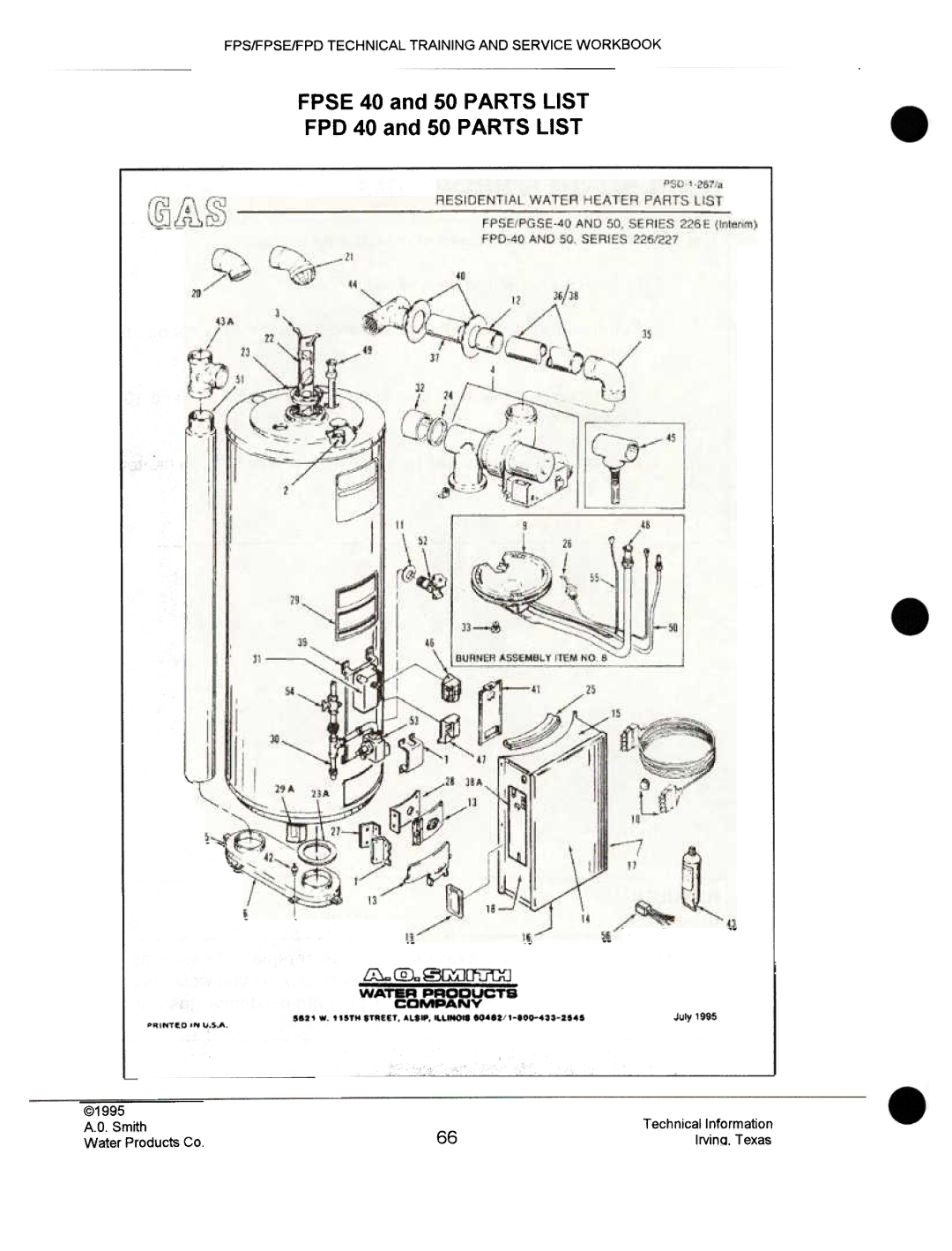 A.O. Smith FPS 75, FPSE50, fps50, FPS40 manual Fpse 40 and 50 Parts List FPD 40 and 50 Parts List, Ill @J..~~ 