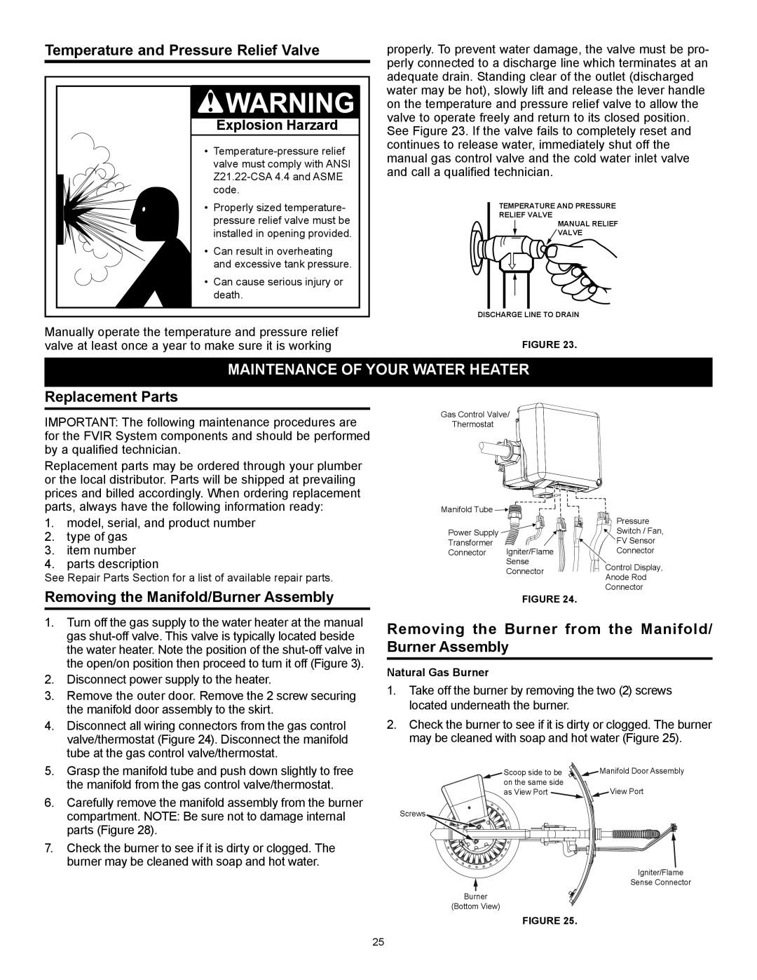 A.O. Smith GAHH-50, GAHH-40 Maintenance of Your Water Heater, Replacement Parts, Removing the Manifold/Burner Assembly 