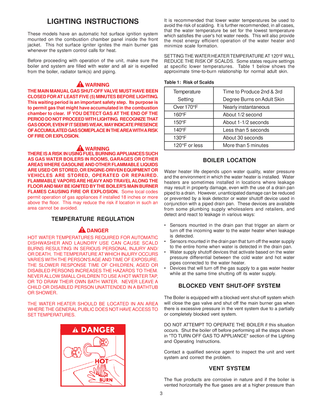 A.O. Smith 650, GB/GW-300, 500, 750 SERIES warranty Lighting Instructions, Risk of Scalds 