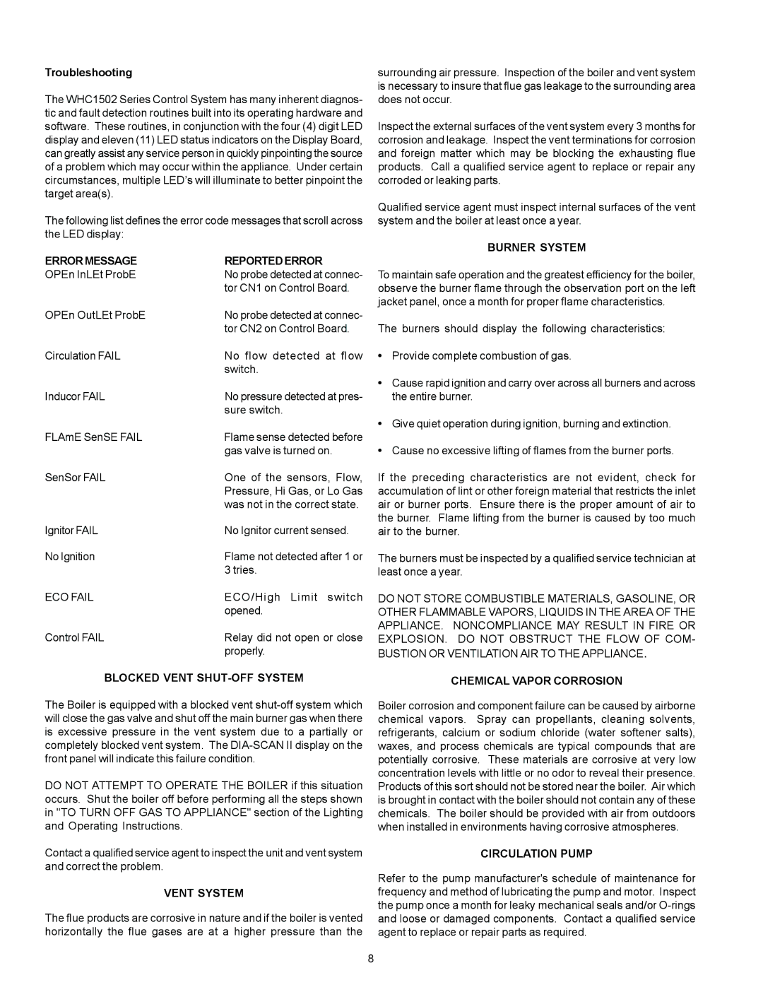 A.O. Smith GB/GW-500 Error Message Reported Error, Blocked Vent SHUT-OFF System, Burner System, Chemical Vapor Corrosion 