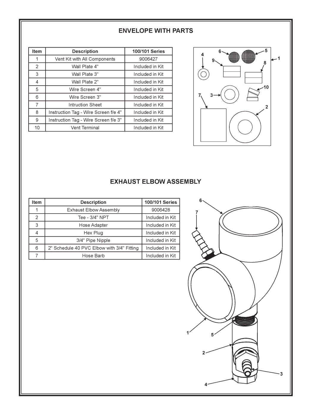 A.O. Smith GDHE-50 manual Exhaust Elbow Assembly, Description, Wire Screen, Tee 3/4 NPT, Hex Plug 