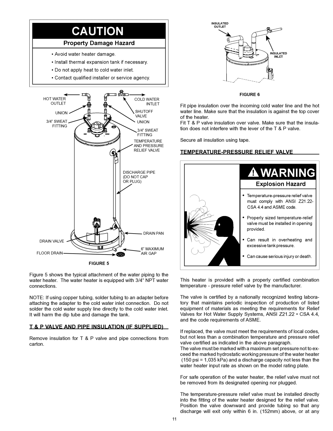 A.O. Smith GDVT instruction manual TEMPERATURE-PRESSURE Relief Valve, Valve and Pipe Insulation if Supplied 