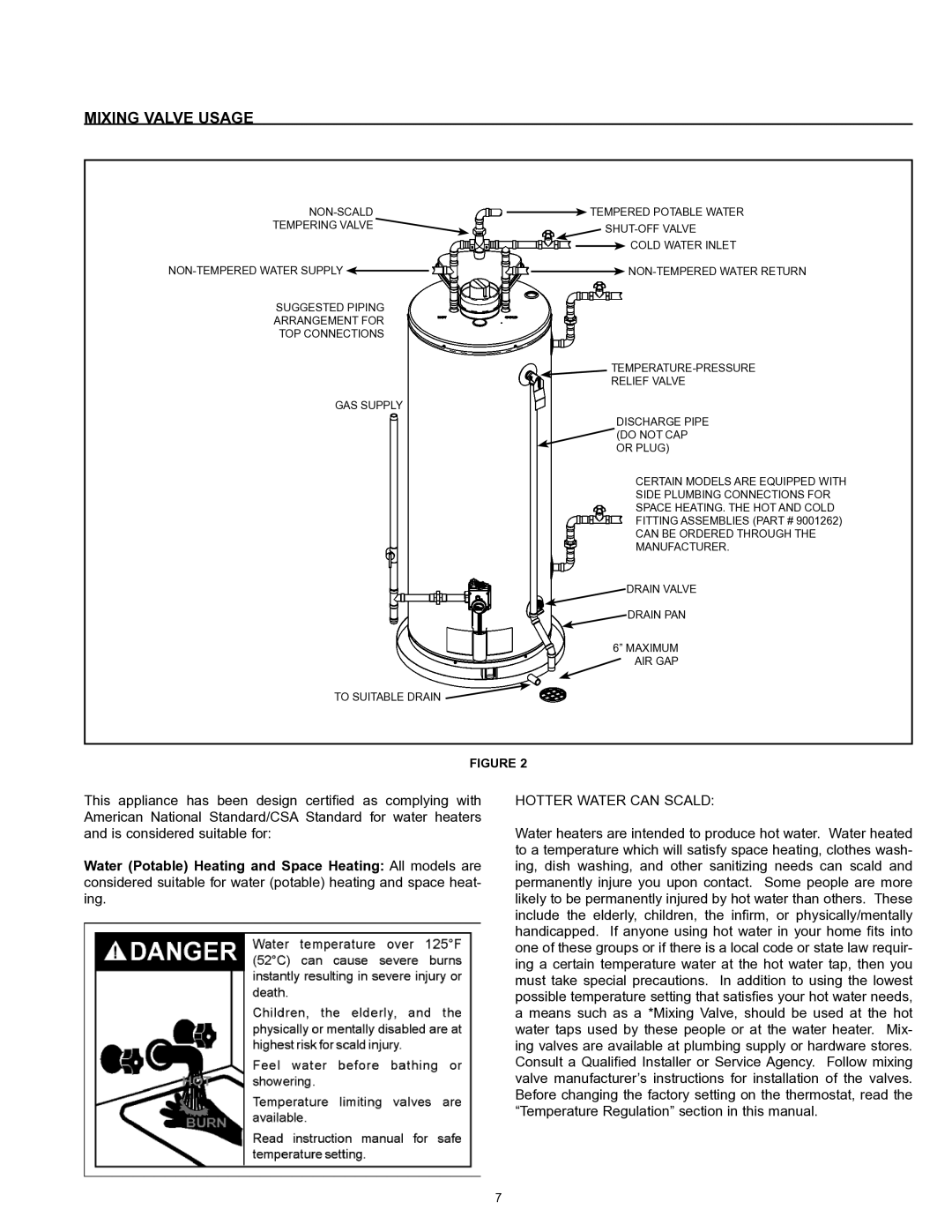 A.O. Smith GDVT instruction manual Mixing Valve Usage, Hotter Water can Scald 