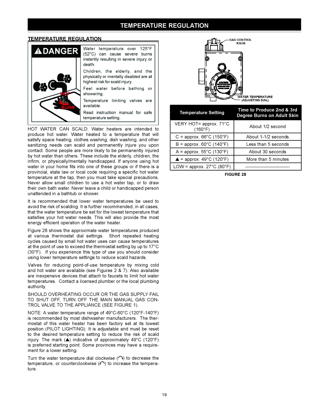 A.O. Smith 186589-004, GDVT-50, GDV-50, GDV-75, GDV-40 instruction manual Temperature Regulation 