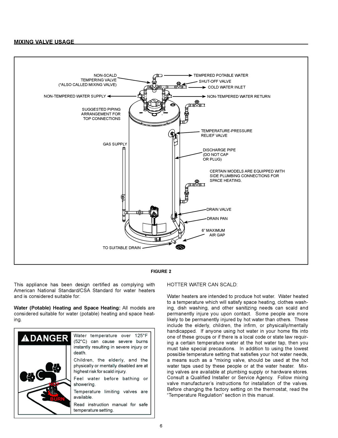 A.O. Smith GDV-50, GDVT-50, GDV-75, GDV-40, 186589-004 instruction manual Mixing Valve Usage, Hotter Water can Scald 