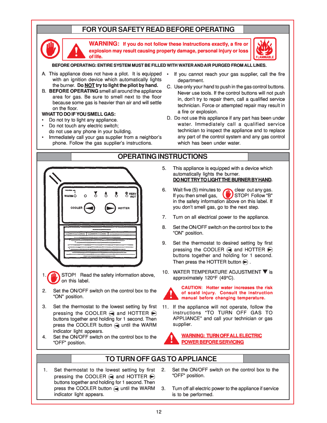 A.O. Smith GPDX, GPDH, GPDT For Your Safety Read Before Operating, Operating Instructions, To Turn Off Gas To Appliance 