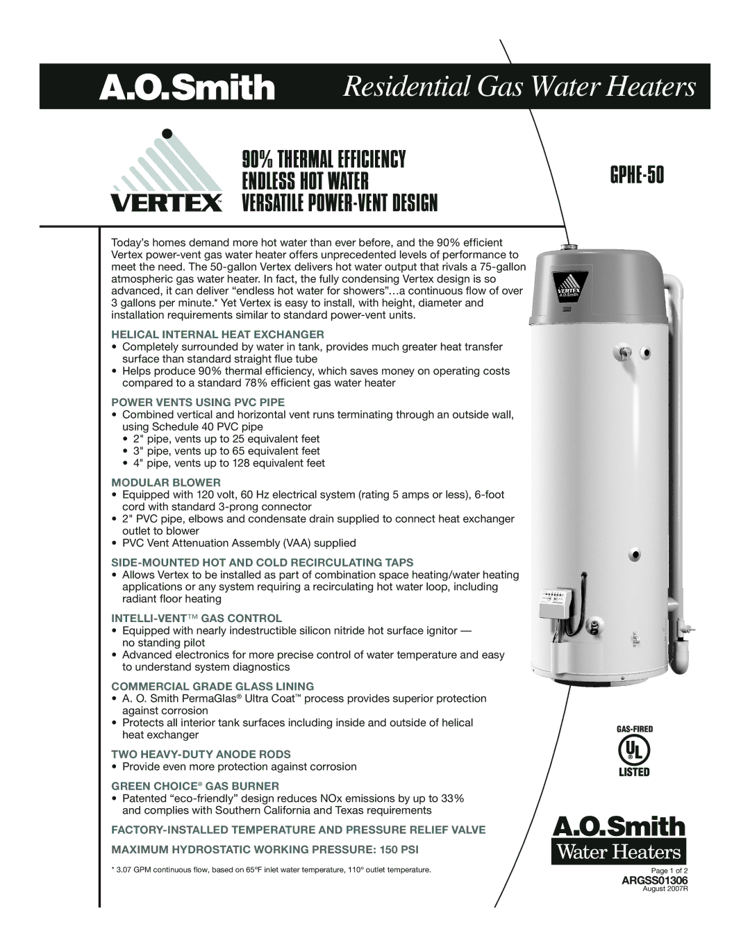 A.O. Smith GPHE-50 manual Helical Internal Heat Exchanger, Power Vents Using PVC Pipe, Modular Blower 