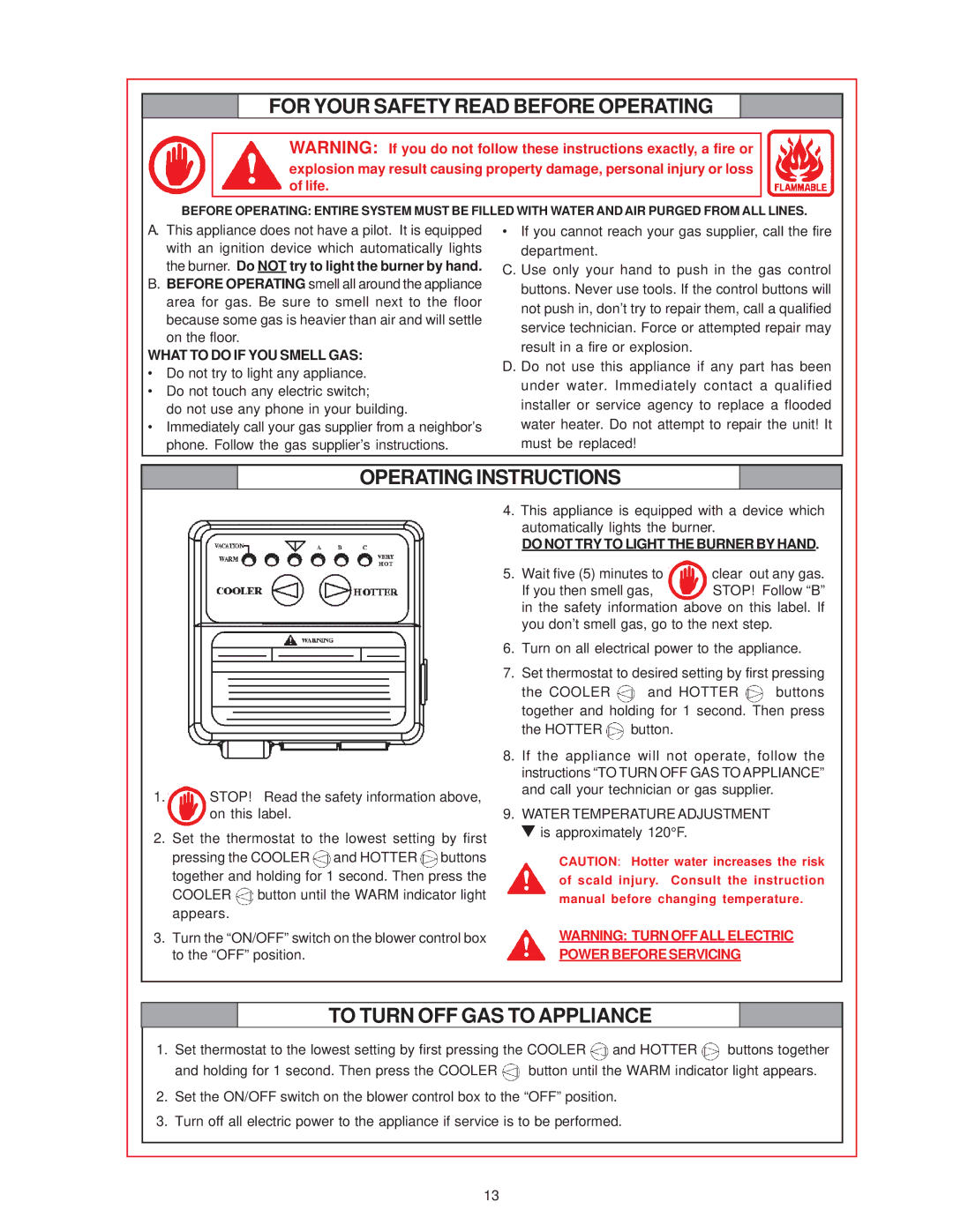 A.O. Smith GPS-75 owner manual What to do if YOU Smell GAS, Do not TRY to Light the Burner by Hand 