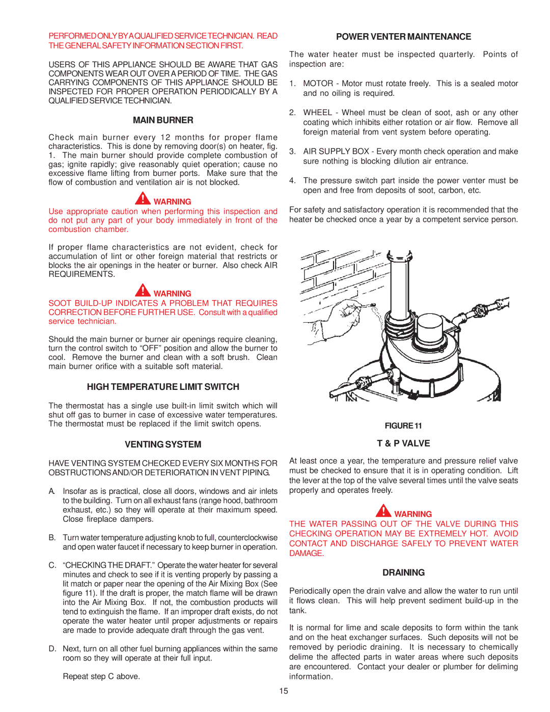 A.O. Smith GPS-75 Main Burner, High Temperature Limit Switch, Power Venter Maintenance, Venting System, Draining 