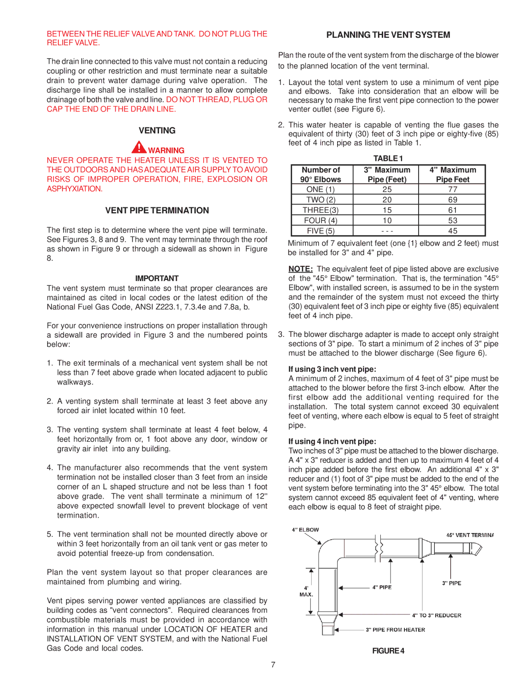 A.O. Smith GPS-75 owner manual Venting, Vent Pipe Termination, Planning the Vent System 