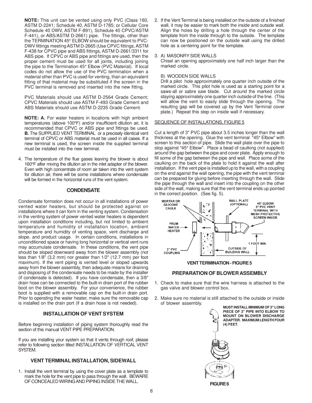 A.O. Smith GPS-75 Condensate, Installation of Vent System, Vent Terminal INSTALLATION, Sidewall, Vent Termination Figure 