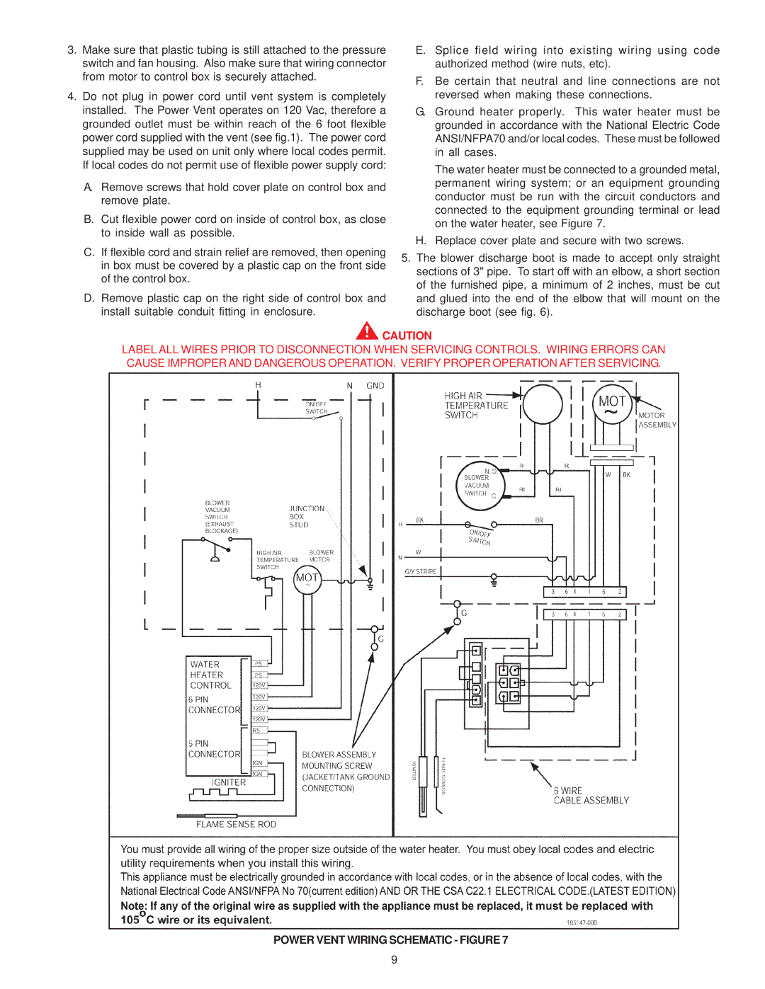 A.O. Smith GPS-75 owner manual Power Vent Wiring Schematic Figure 