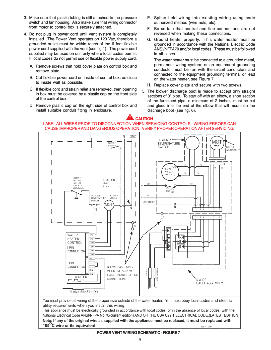 A.O. Smith GPS-75 owner manual Power Vent Wiring Schematic - Figure 