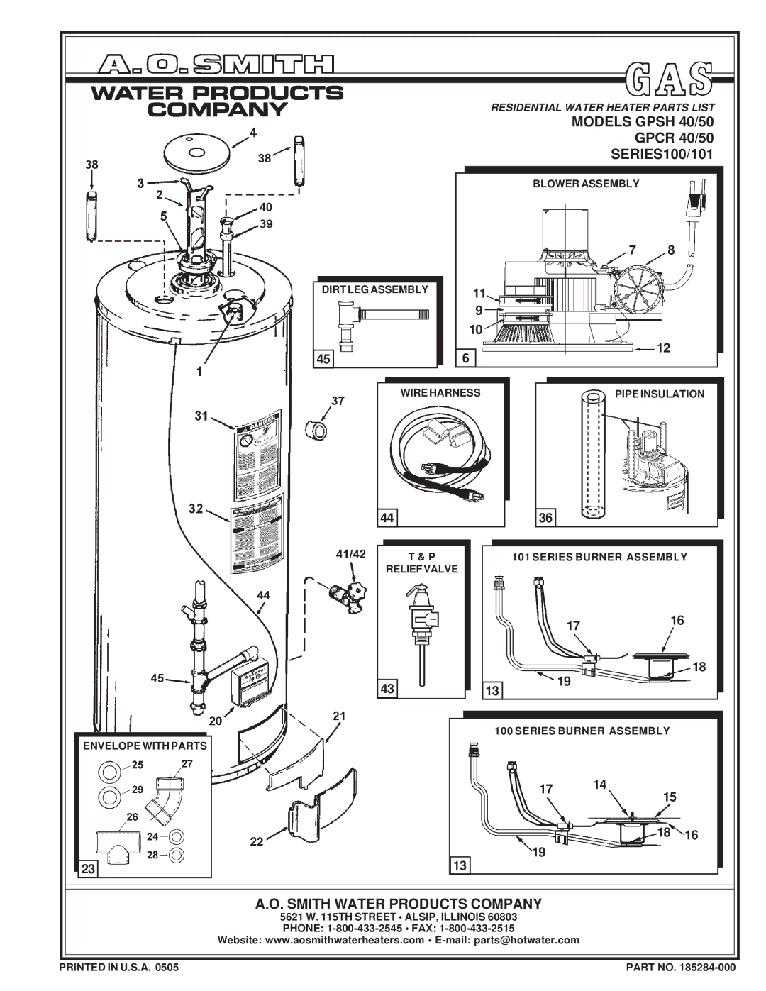 A.O. Smith GPCR 40/50, GPSH 40/50, 100 Series, 101 Series manual Models Gpsh 40/50 