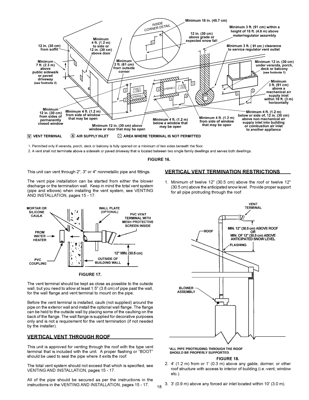 A.O. Smith GPVX-50, GPVH-50, 315465-000, GPVR-50 Vertical Vent Termination Restrictions, Vertical Vent Through Roof 