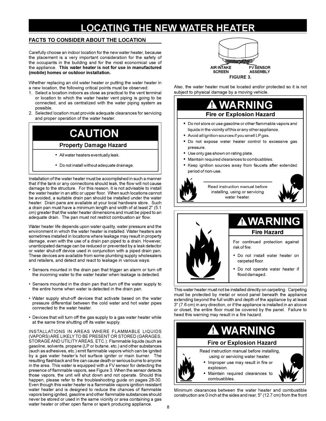 A.O. Smith 315465-000, GPVX-50, GPVH-50, GPVR-50 Locating the NEW Water Heater, Facts to Consider about the Location 