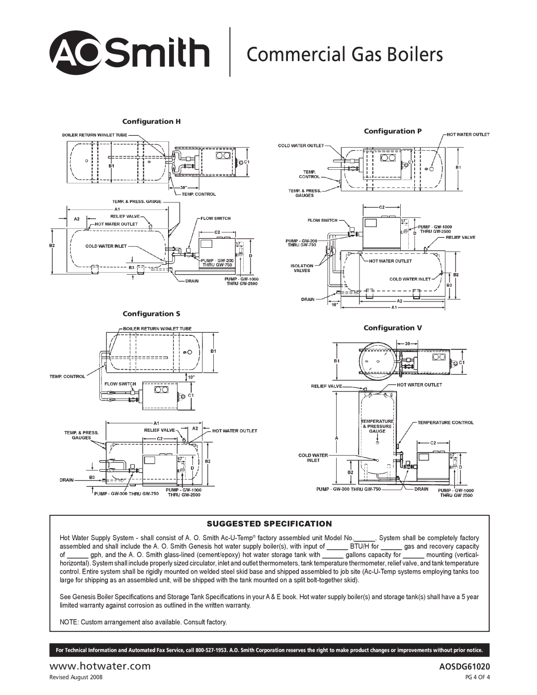 A.O. Smith GWT-2500, GWT-300 specifications Suggested Specification 