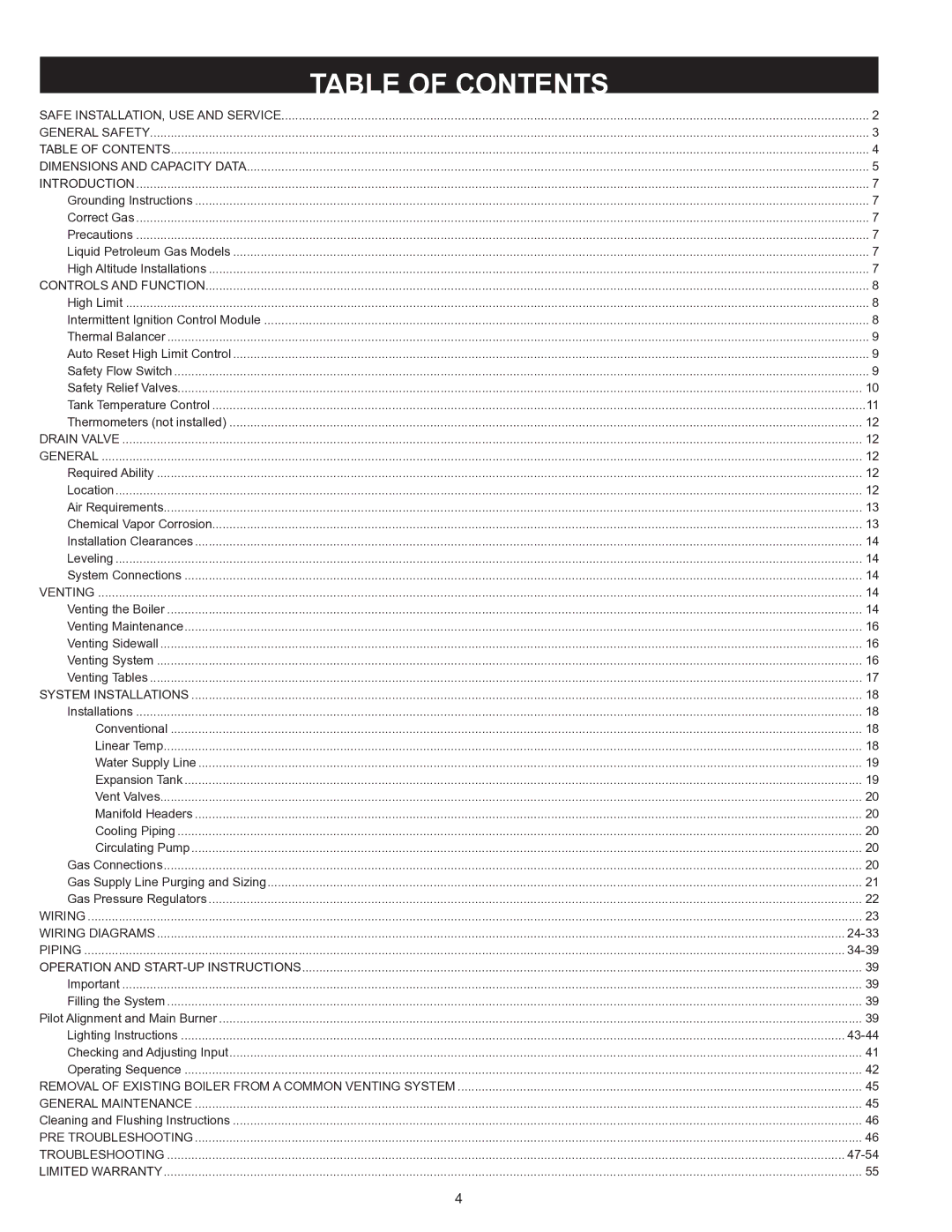 A.O. Smith HW 610 warranty Table of Contents 