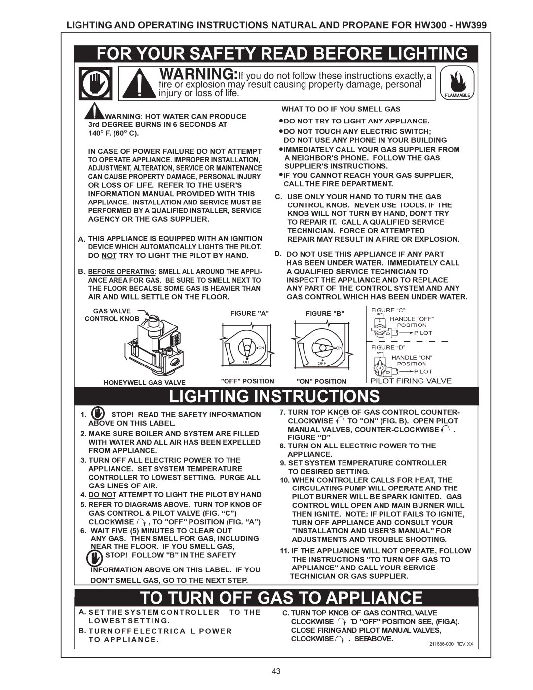 A.O. Smith HW 610 warranty For Your Safety Read Before Lighting 