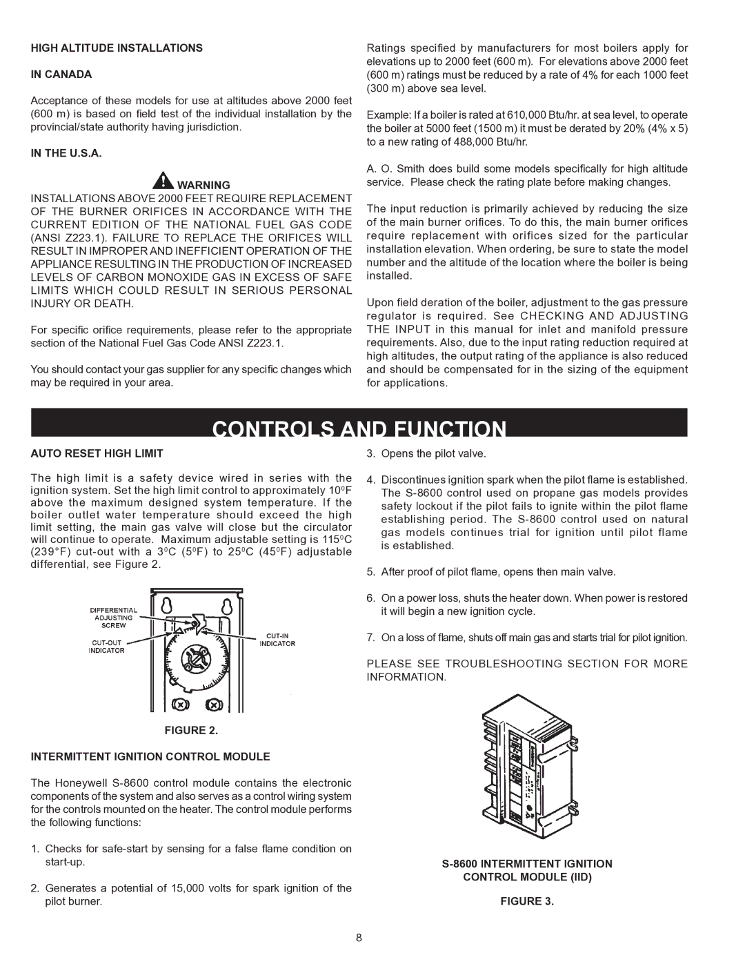 A.O. Smith HW 610 warranty Controls and Function 