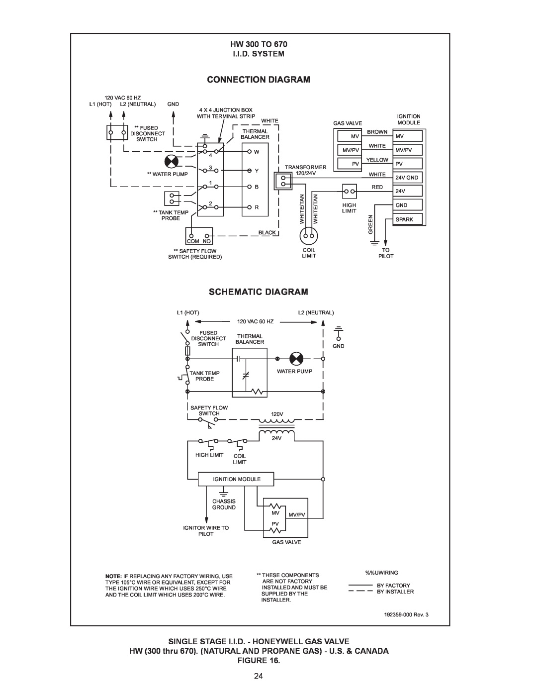 A.O. Smith HW 610 warranty Connection Diagram, Schematic Diagram, HW 300 TO I.I.D. SYSTEM 