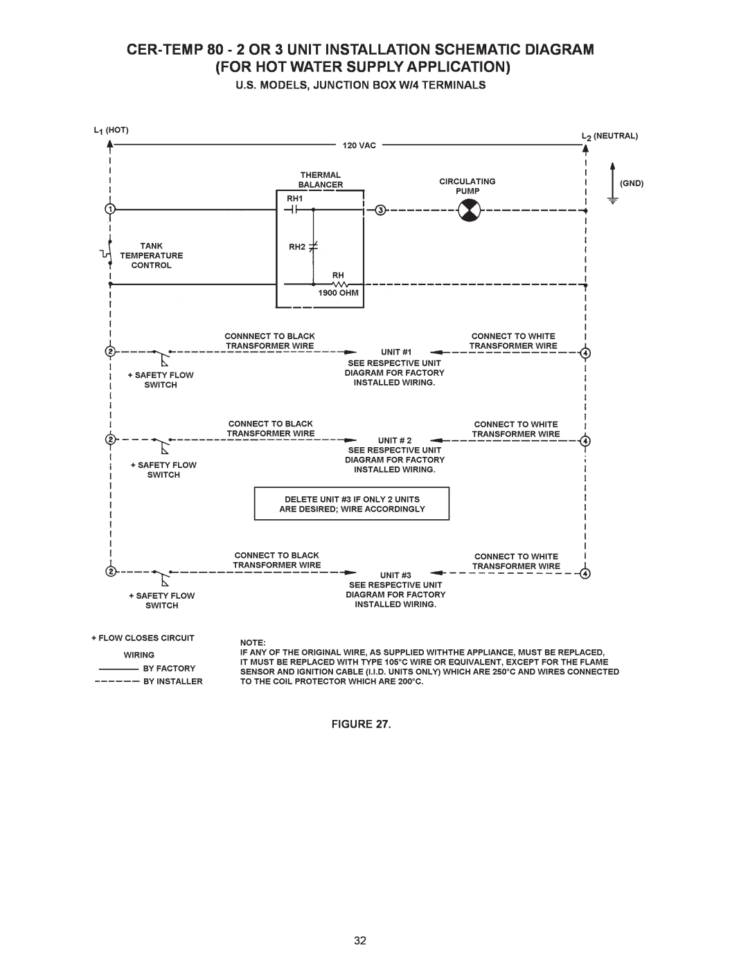 A.O. Smith HW 610 warranty CER-TEMP 80 - 2 OR 3 UNIT INSTALLATION SCHEMATIC DIAGRAM, For Hot Water Supply Application 