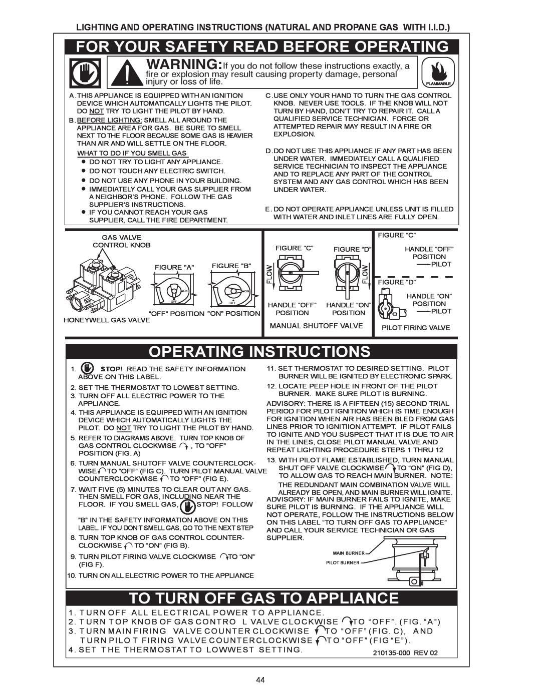 A.O. Smith HW 610 warranty For Your Safety Read Before Operating, Operating Instructions, To Turn Off Gas To Appliance 