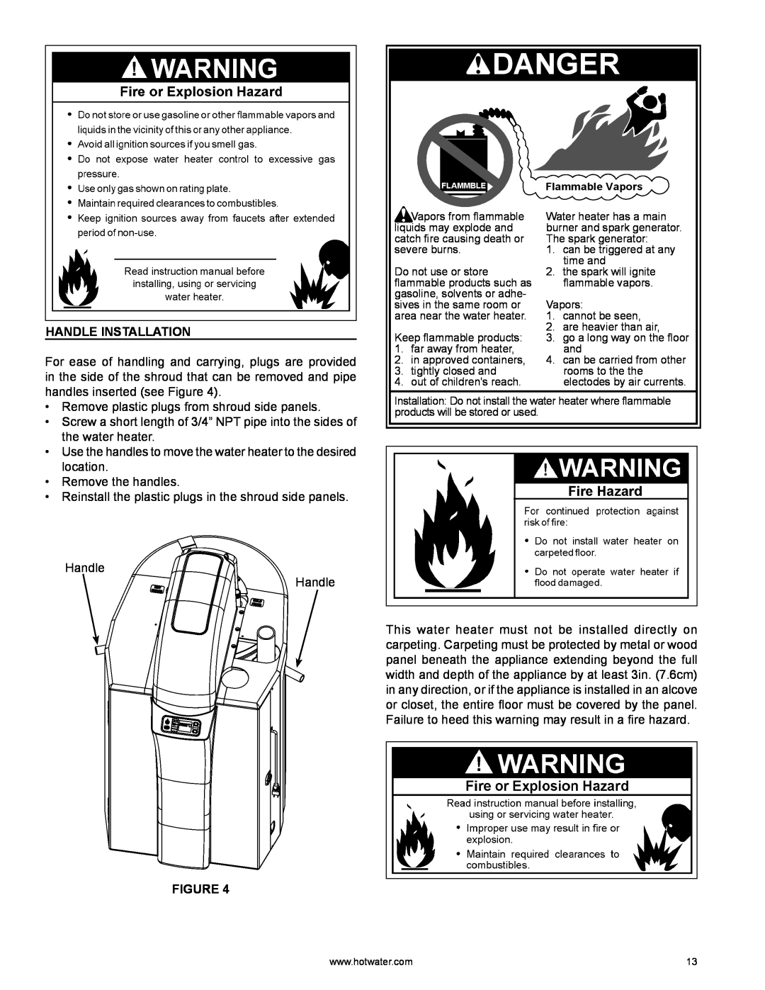 A.O. Smith HYB-90N warranty Handle Installation, Danger 