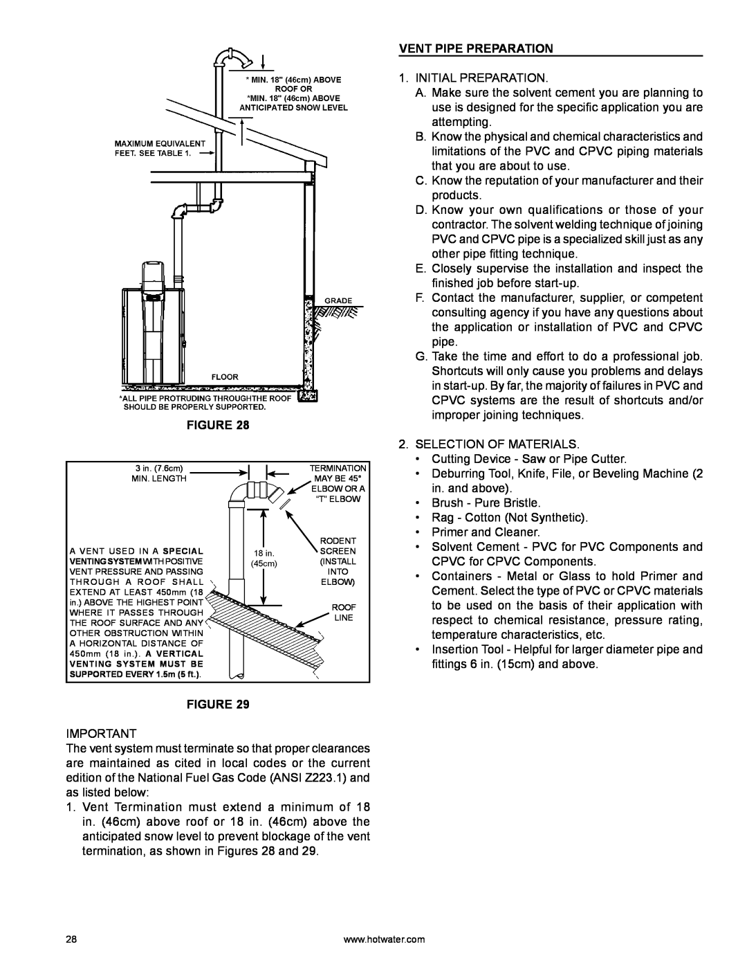 A.O. Smith HYB-90N warranty Vent Pipe Preparation 