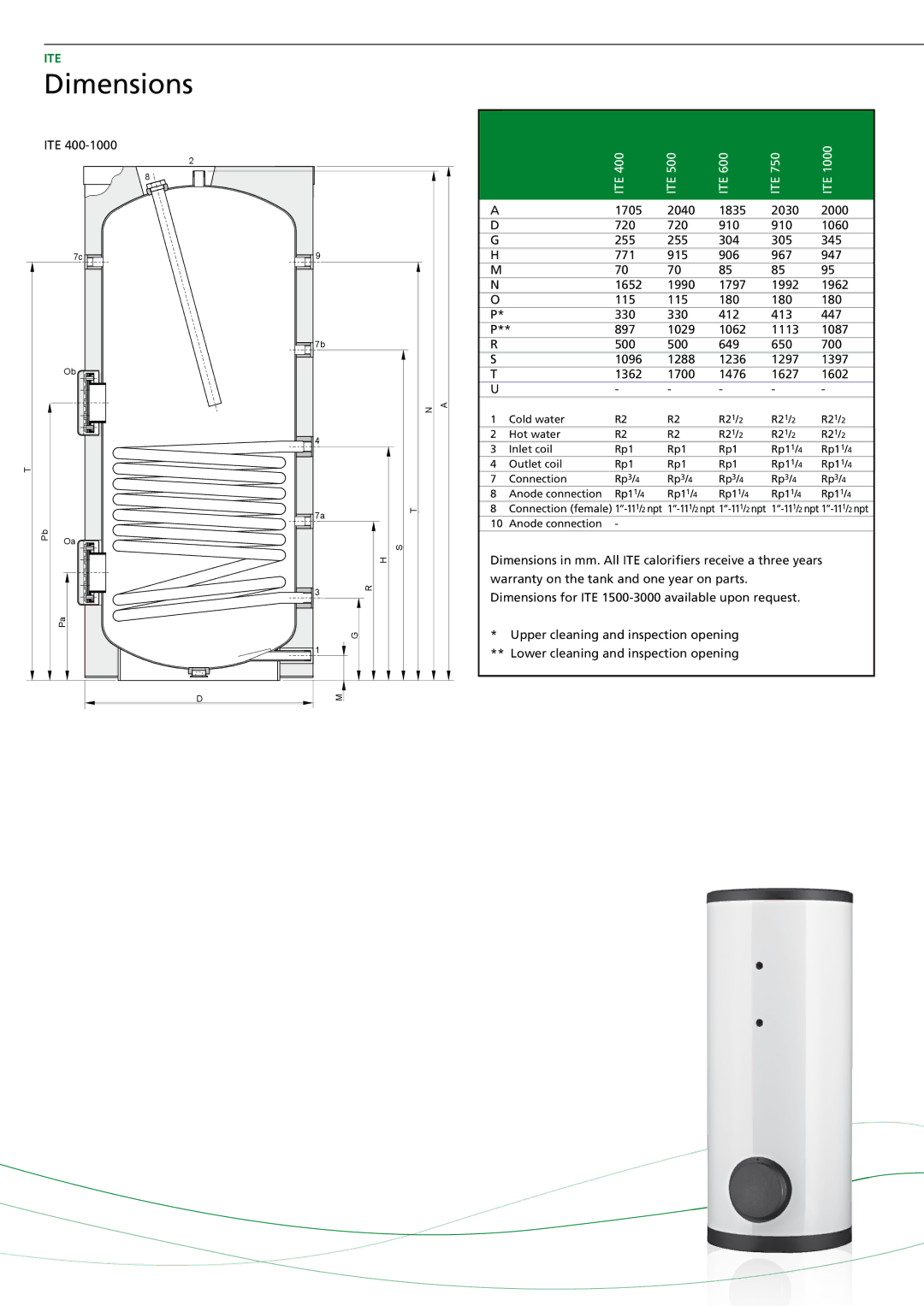 A.O. Smith ITE manual Dimensions 