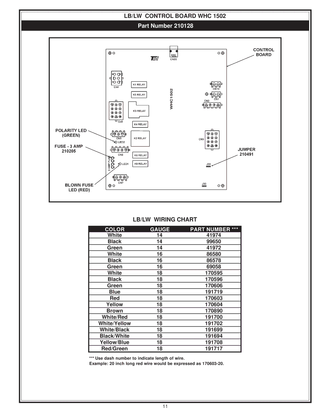 A.O. Smith LB/LW 700, LB/LW 1000, LB/LW 500 manual LB/LW Control Board WHC, LB/LW Wiring Chart 