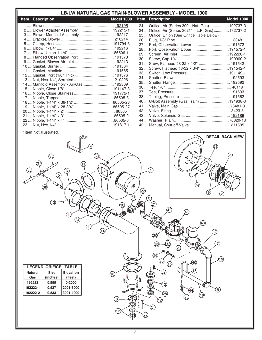 A.O. Smith LB/LW 500, LB/LW 1000, LB/LW 700 manual LB/LW Natural GAS TRAIN/BLOWER Assembly Model 